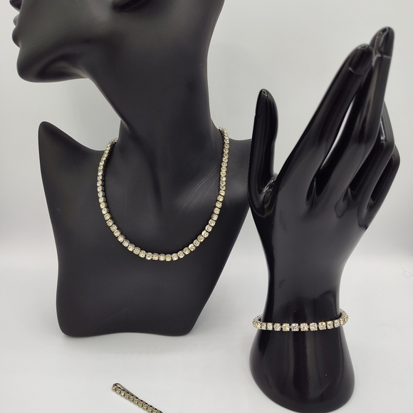 Antique 1920's High Quality Tennis Necklace, Bracelet And Hair Pin Set - Picture 2 of 7